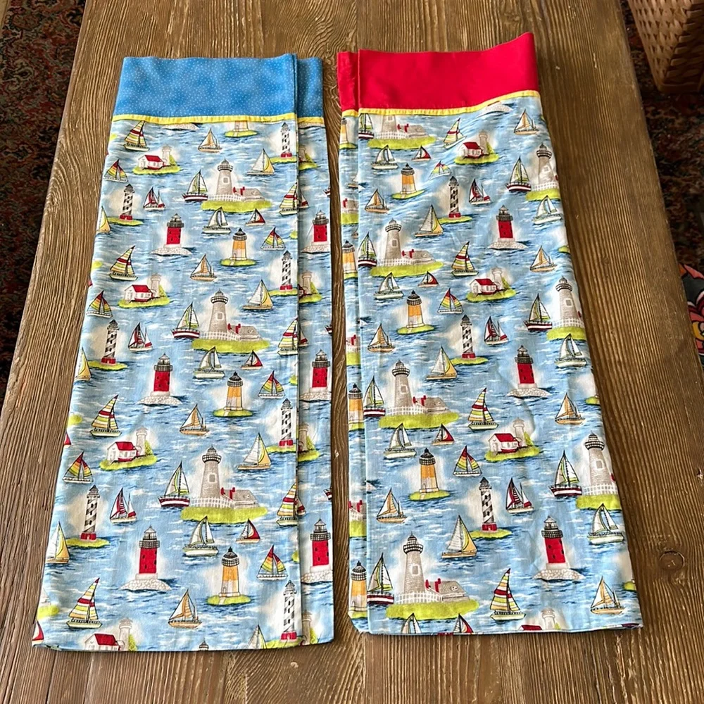 Sailboat and lighthouse Pillow Cases Set of 2 Decorative Cover 20.5 x 30” new